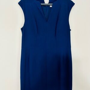 Size 16 Navy Blue Shift Dress, V Neck, Cap Sleeve, Roz & Ali